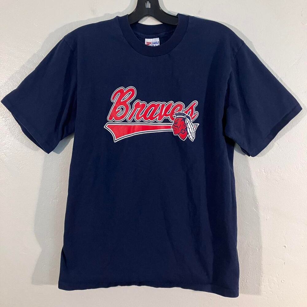 Vintage 90s Mississippi Braves Made in USA‎ Single Stitch Graphic Tee Navy Blue
